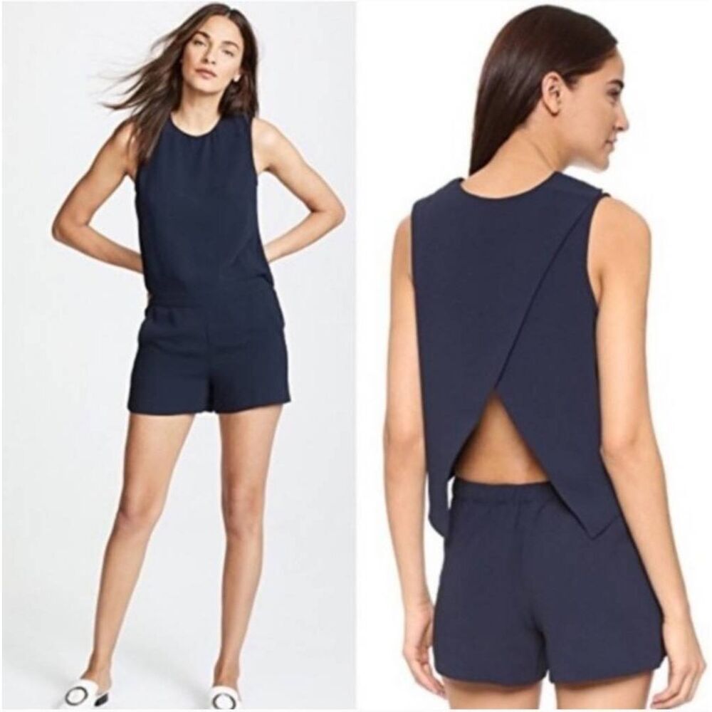 Club Monaco Navy Karis Open Back Romper Jumpsuit Size 2 - Picture 1 of 7